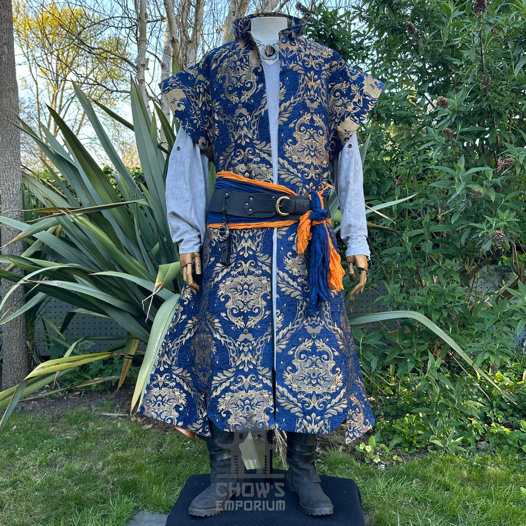Azure Lord Outfit Set, 4+ pieces, Blue &amp; Gold (Waistcoat, Shirt, Sash &amp; Necklace)