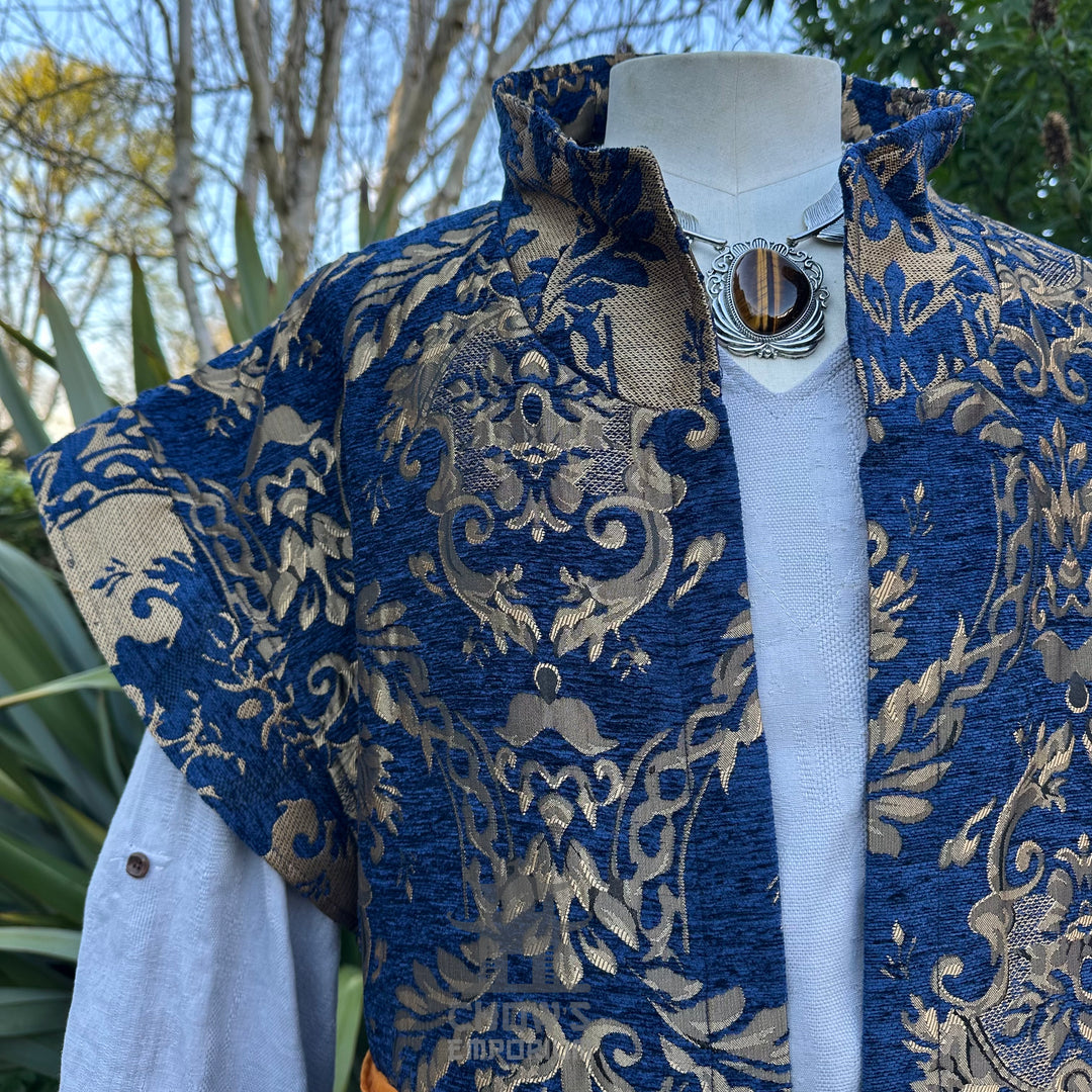 Azure Lord Outfit Set, 4+ pieces, Blue &amp; Gold (Waistcoat, Shirt, Sash &amp; Necklace)