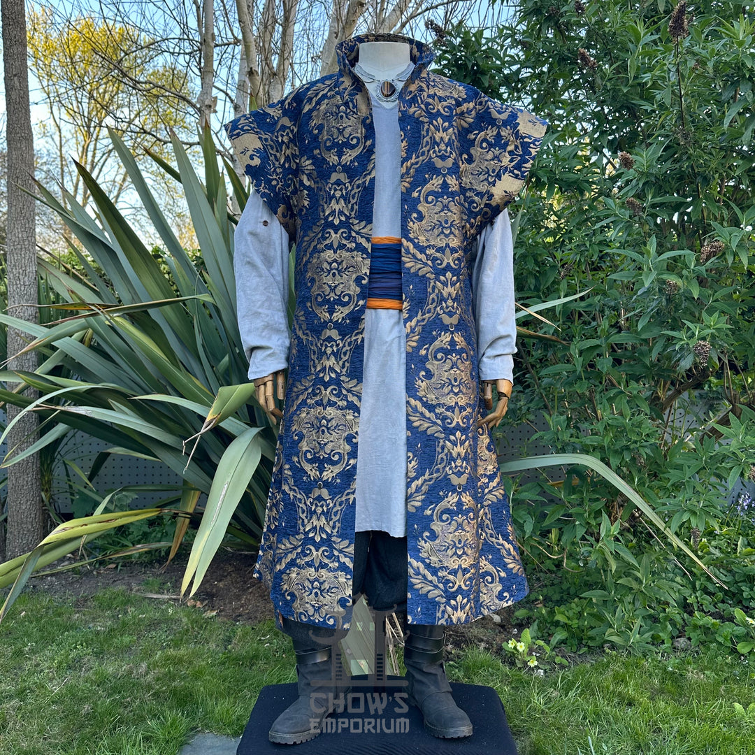 Azure Lord Outfit Set, 4+ pieces, Blue &amp; Gold (Waistcoat, Shirt, Sash &amp; Necklace)