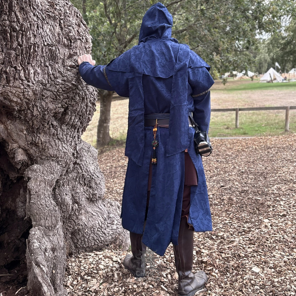Blue Panelled Waistcoat &amp; Hood LARP Set, 2 Pieces (Waistcoat &amp; Scarf Hood)