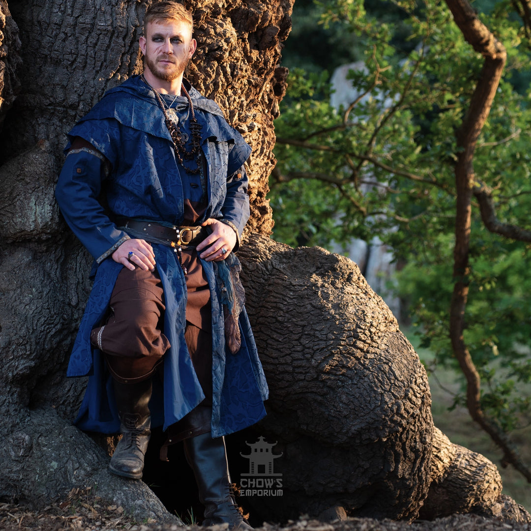 Blue Panelled Waistcoat &amp; Hood LARP Set, 2 Pieces (Waistcoat &amp; Scarf Hood)
