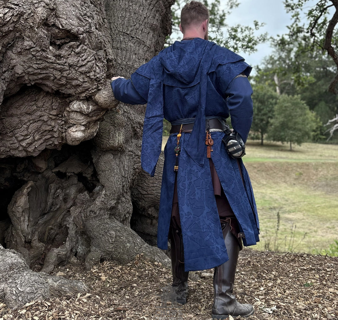 Blue Panelled Waistcoat &amp; Hood LARP Set, 2 Pieces (Waistcoat &amp; Scarf Hood)