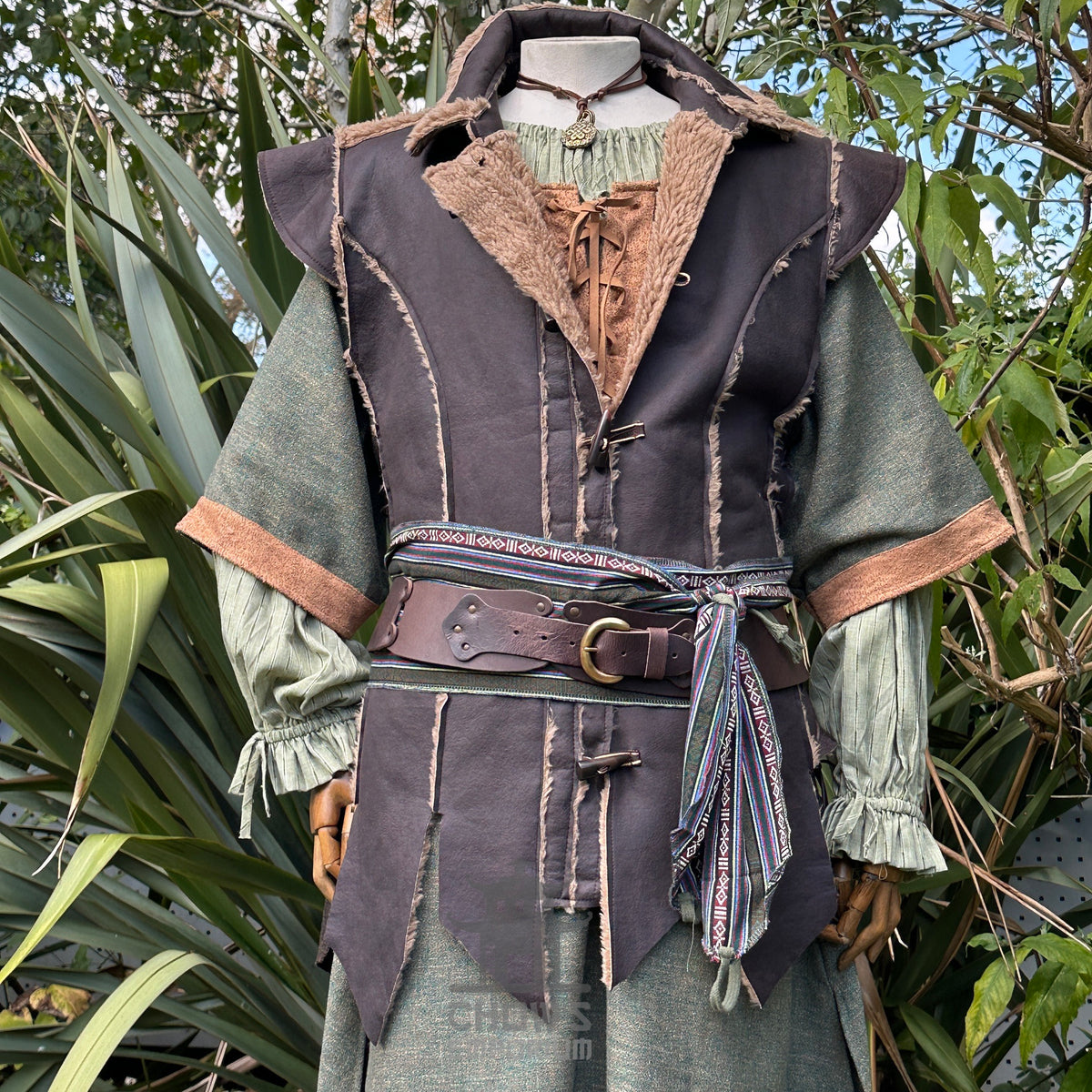 Forest Hunter LARP Outfit - 4+ pieces (Robe, Waistcoat, Vambraces, Sash)