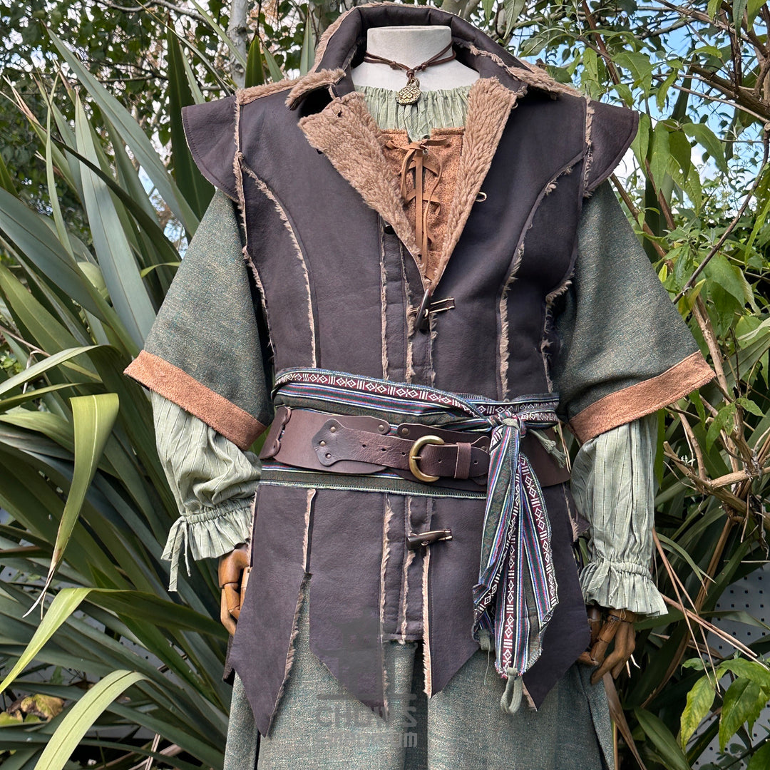 Forest Hunter LARP Outfit - 4+ pieces (Robe, Waistcoat, Vambraces, Sash)