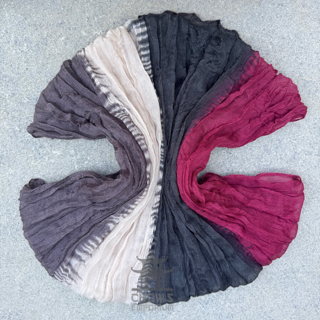 Cinder pirate sash in viscose, grey, cream and crimson colourway