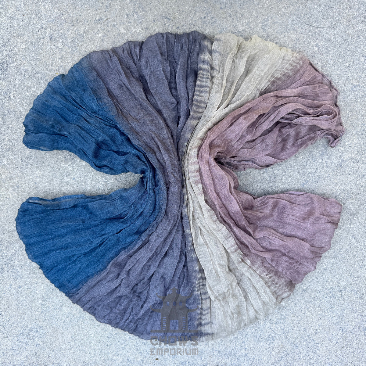 Drift pirate sash fanned out, dusky blue, grey and mauve viscose