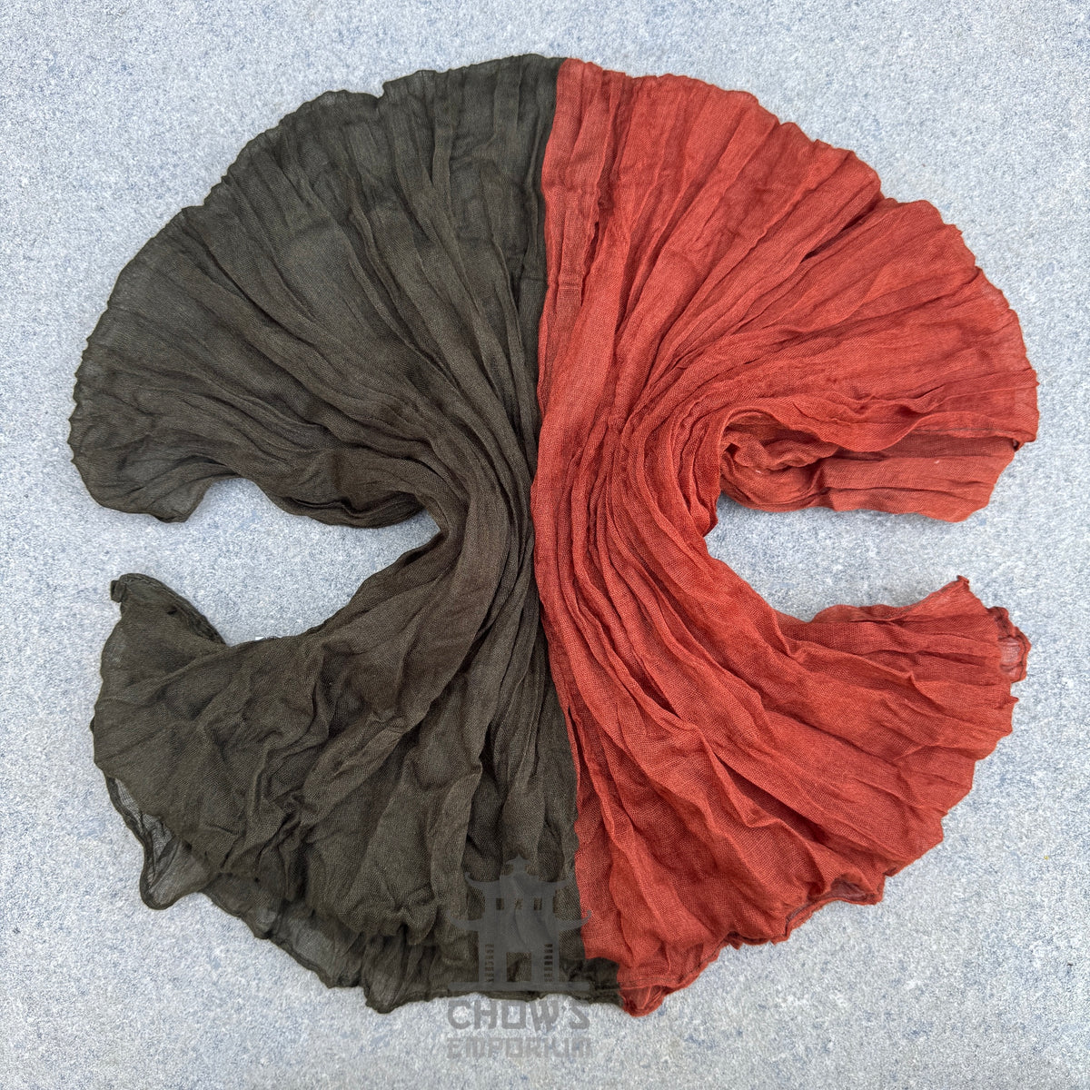 Emberwood pirate sash showing rust orange and olive green viscose
