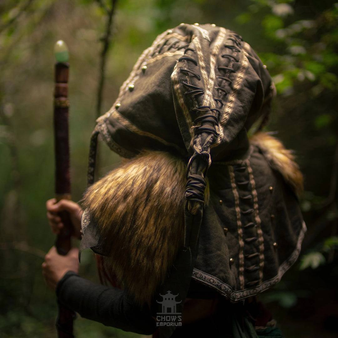 Green Ornate Faux Leather Hood