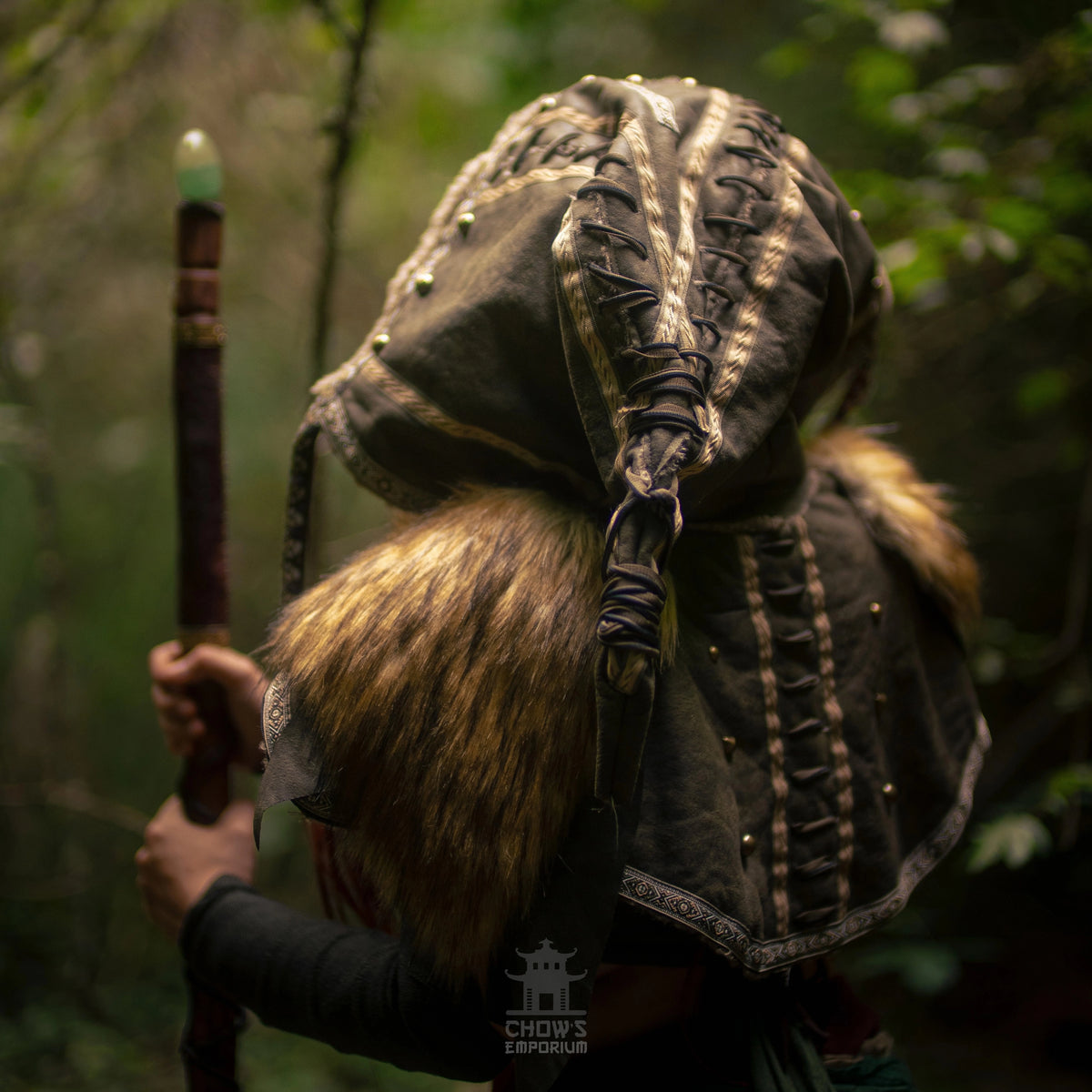 Green Ornate Faux Leather Hood