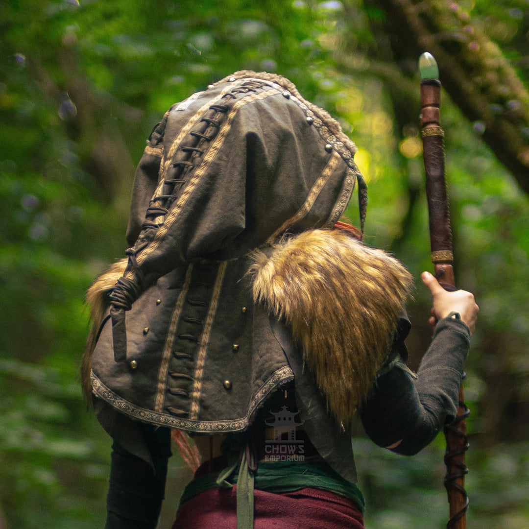 Green Ornate Faux Leather Hood