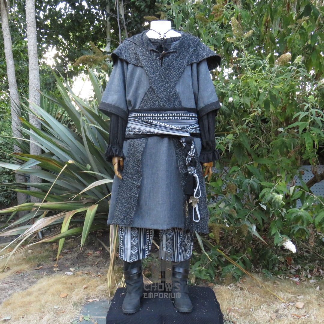 LARP Basic Outfit - 3 pieces Grey &amp; Purple (Tunic, Hood, Sash)