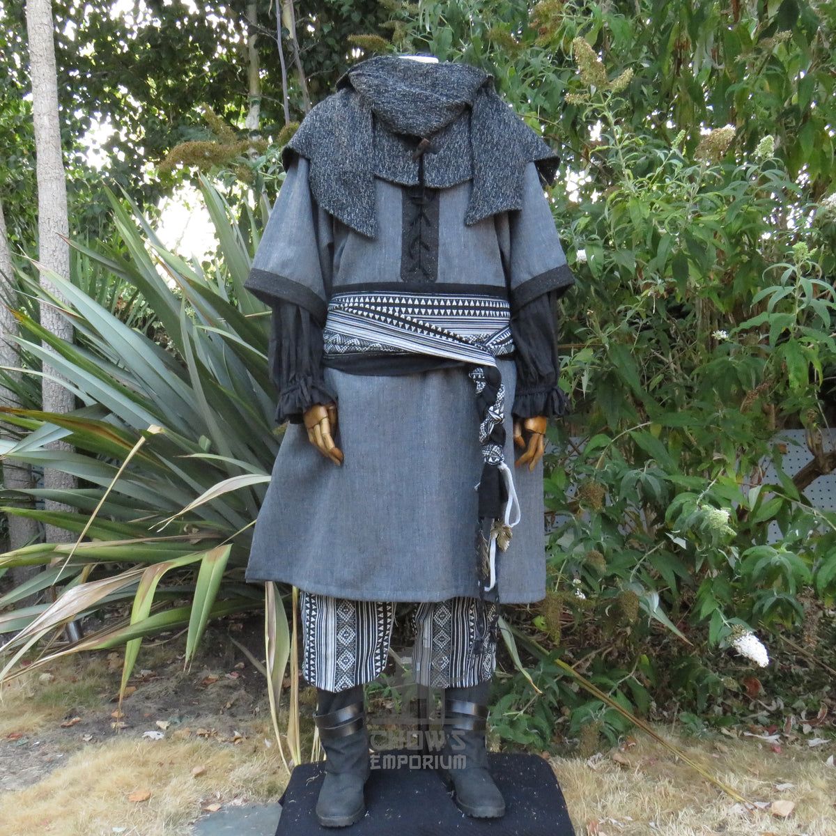 LARP Basic Outfit - 3 pieces Grey &amp; Purple (Tunic, Hood, Sash)