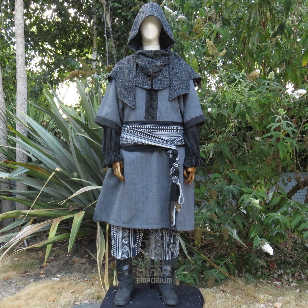 LARP Basic Outfit - 3 pieces Grey &amp; Purple (Tunic, Hood, Sash)