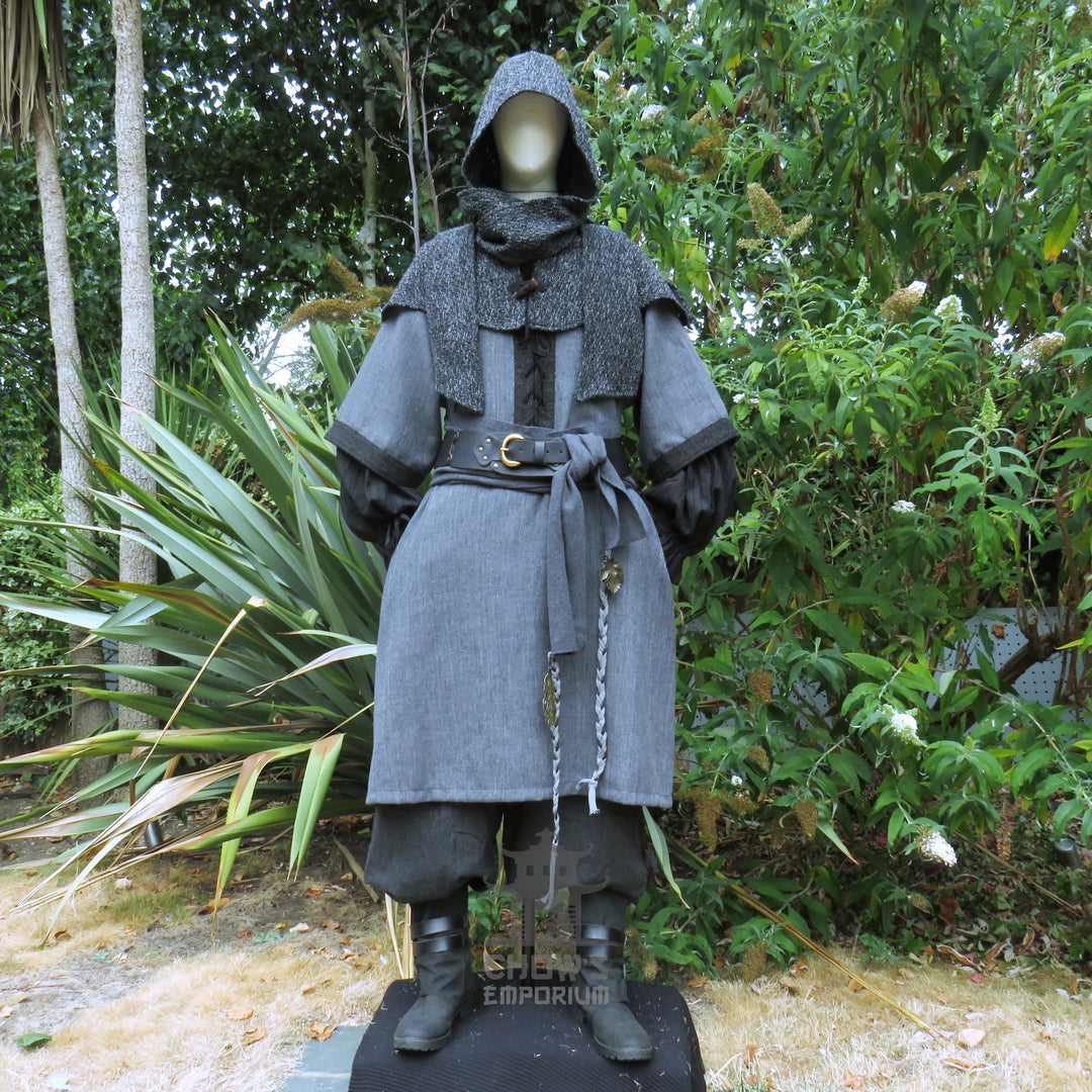 LARP Basic Outfit - 3 pieces Grey &amp; Purple (Tunic, Hood, Sash)
