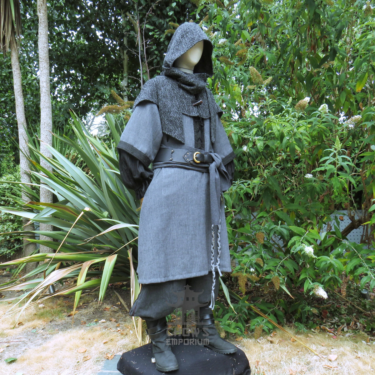 LARP Basic Outfit - 3 pieces Grey &amp; Purple (Tunic, Hood, Sash)