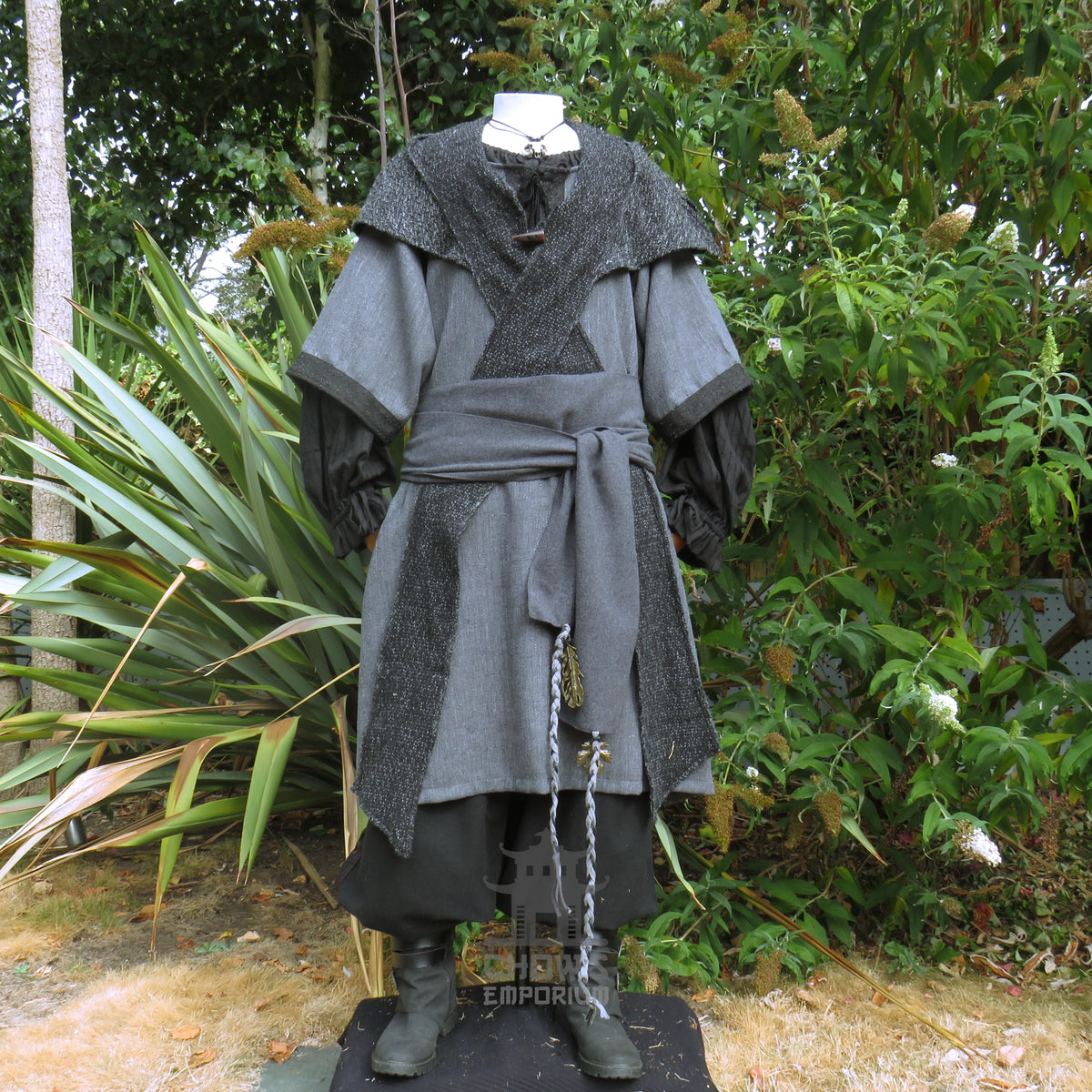 LARP Basic Outfit - 3 pieces Grey &amp; Purple (Tunic, Hood, Sash)