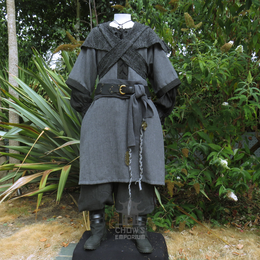 LARP Basic Outfit - 3 pieces Grey &amp; Purple (Tunic, Hood, Sash)
