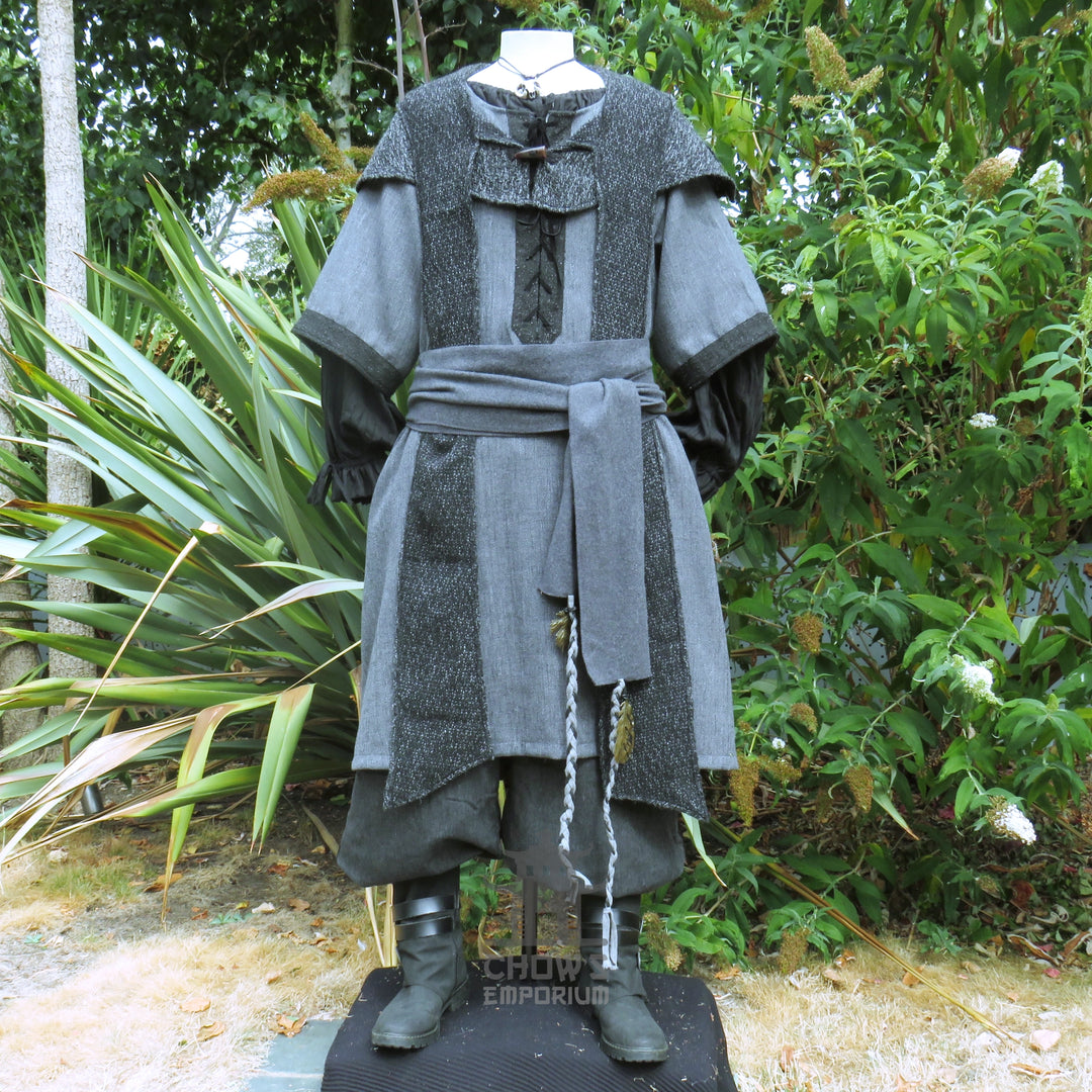 LARP Basic Outfit - 3 pieces Grey &amp; Purple (Tunic, Hood, Sash)
