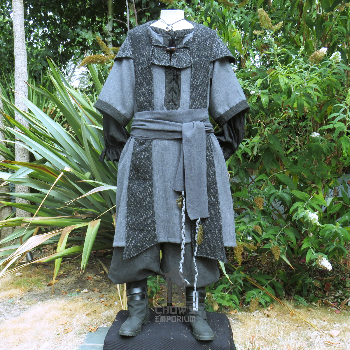 LARP Basic Outfit - 3 pieces Grey &amp; Purple (Tunic, Hood, Sash)