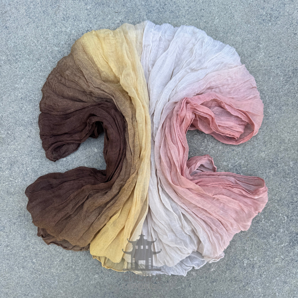 Harvest pirate sash fanned out, brown, gold, cream and pink viscose
