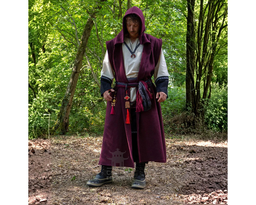 Dark Red Hooded Sleeveless Robe