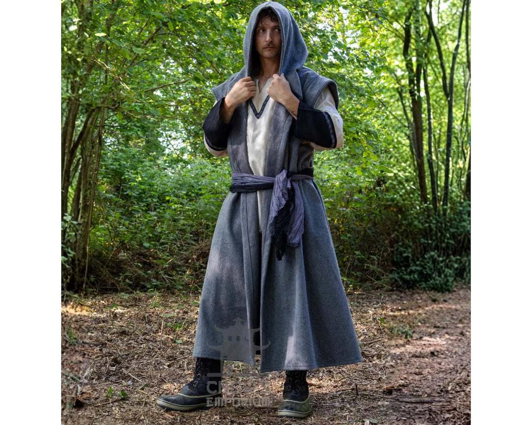Grey Hooded Sleeveless Robe