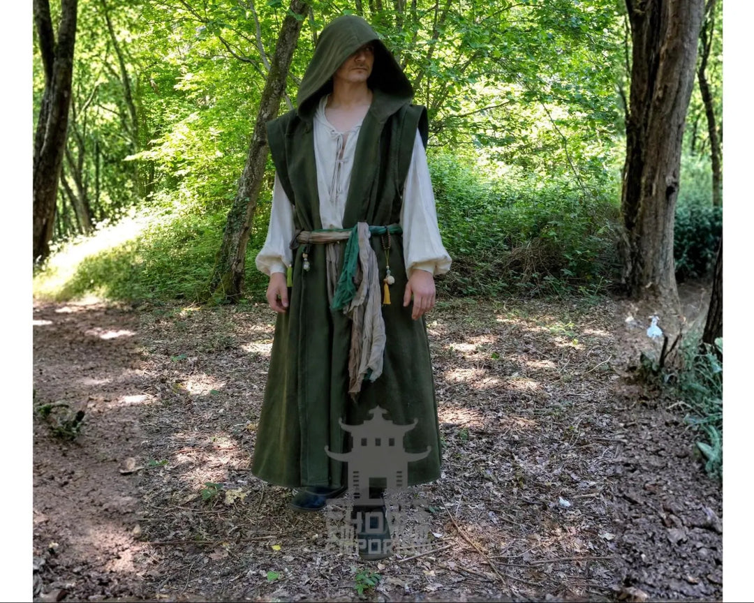 Green Hooded Sleeveless Robe