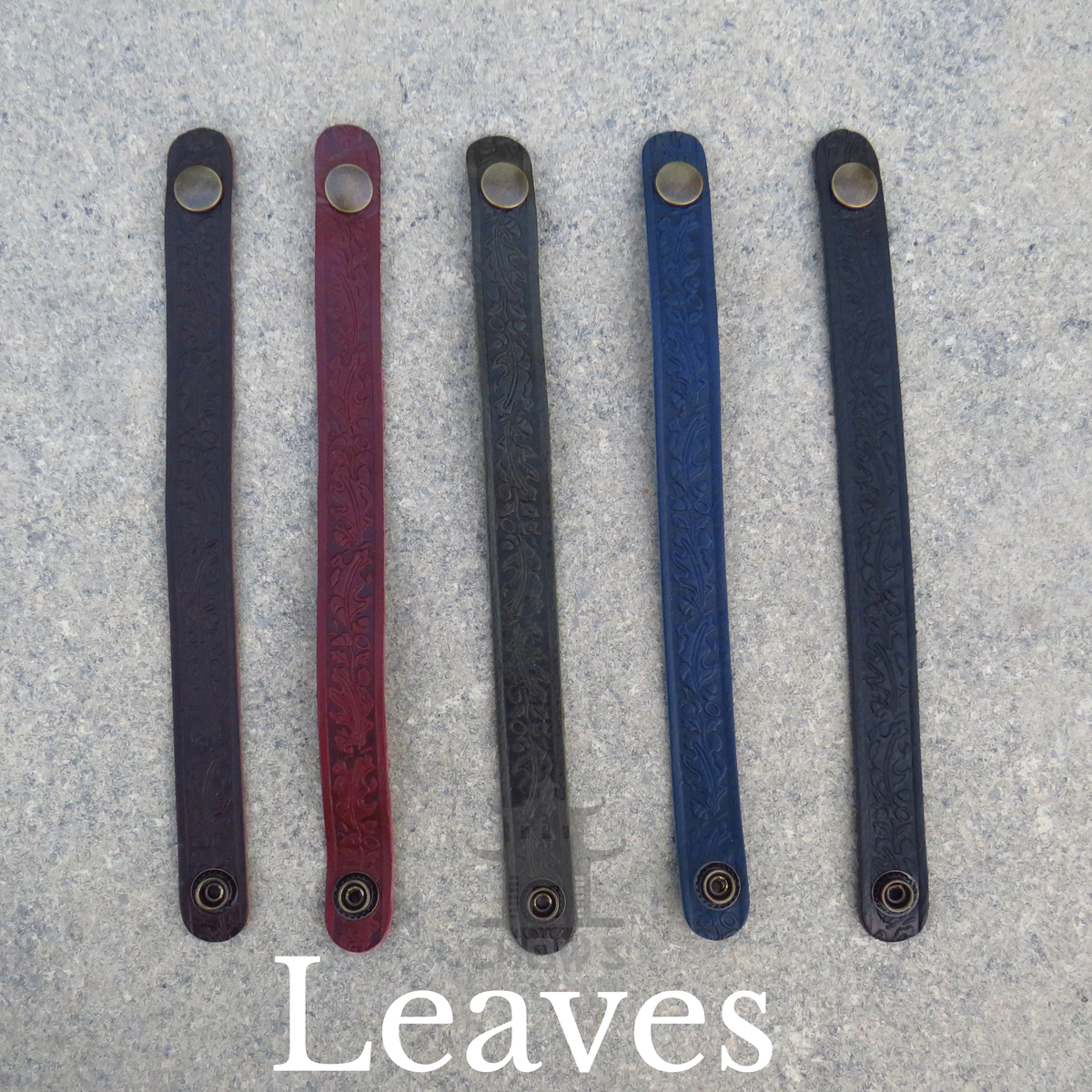 All five colours of the leather tankard loop laid side by side