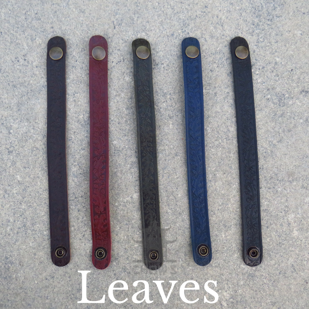 All five colours of the leather tankard loop laid side by side