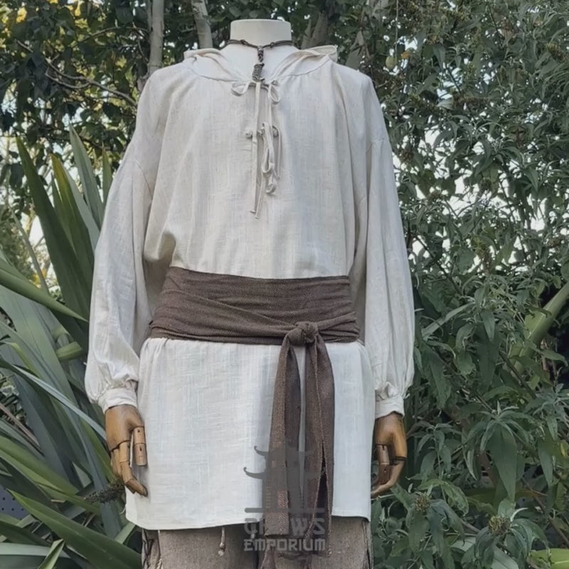 hooded medieval shirt in natural cotton linen for Ren faire costume