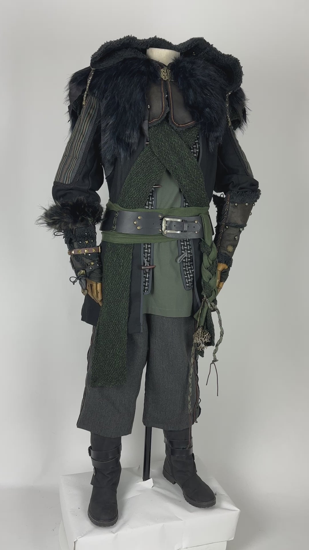 Master Mountain Druid LARP Set - 6 Pieces (Jacket, Hood, Vambraces, Shirt, Trousers &amp; Sash)