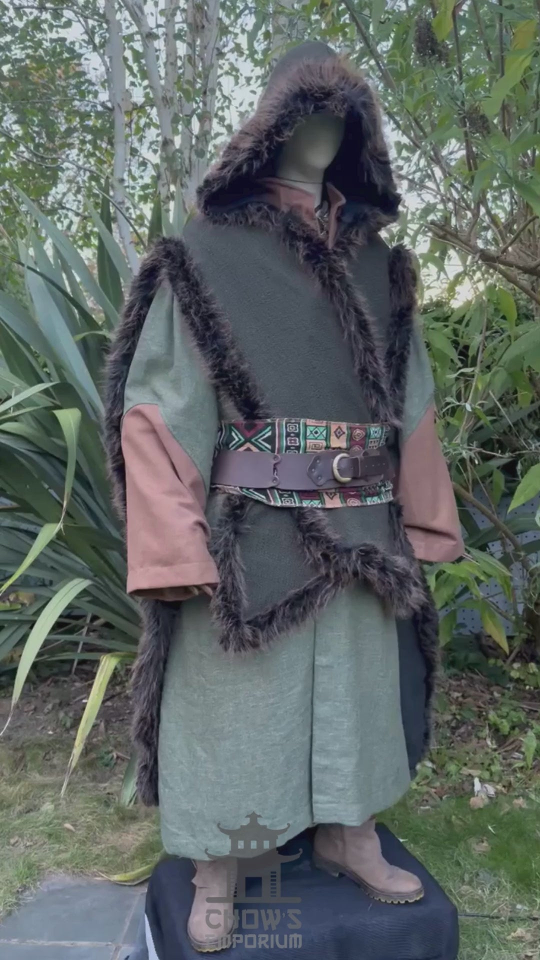Medieval Forest Warlock LARP Outfit - 4+ pieces (Cape, Robe, Sash & Necklace)