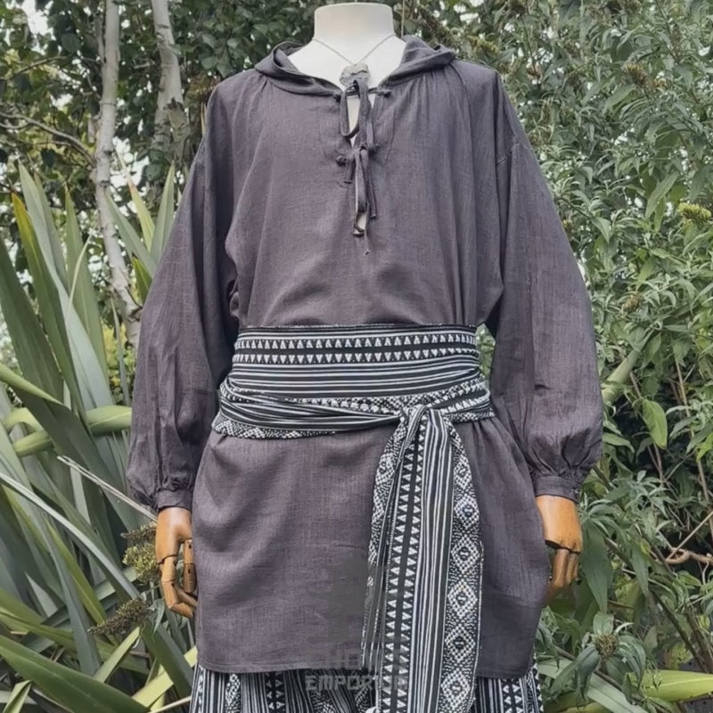 grey hooded shirt for medieval cosplay and Renaissance festival