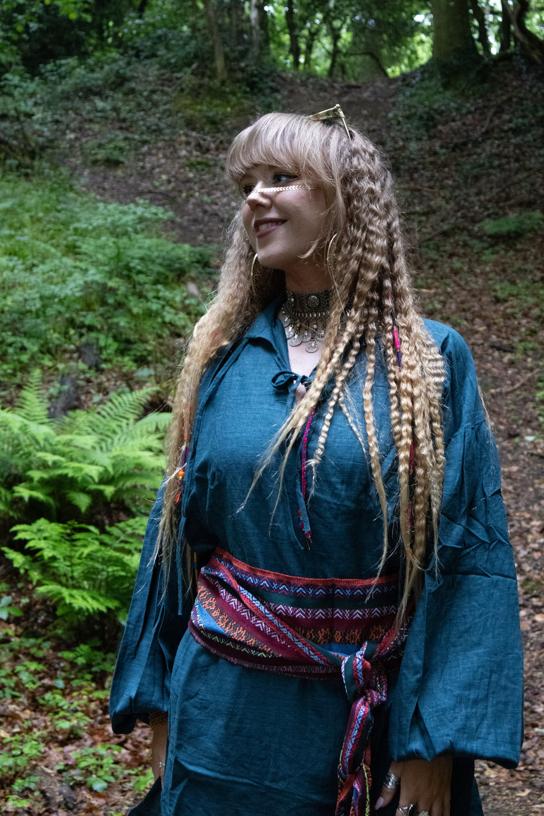 medieval shirt in teal, front view for LARP.
