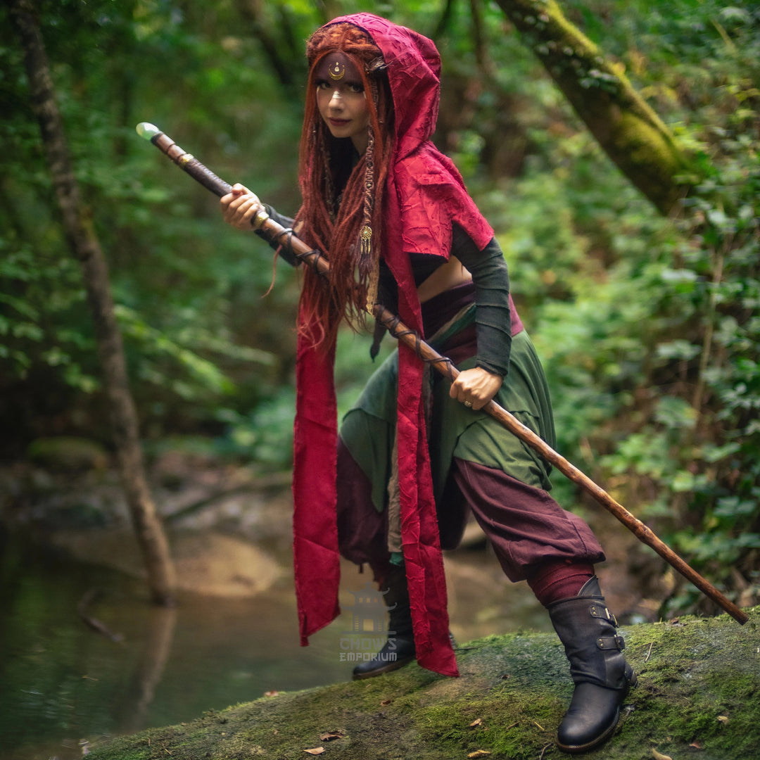 Red Medieval Scarf Hood - Lightweight
