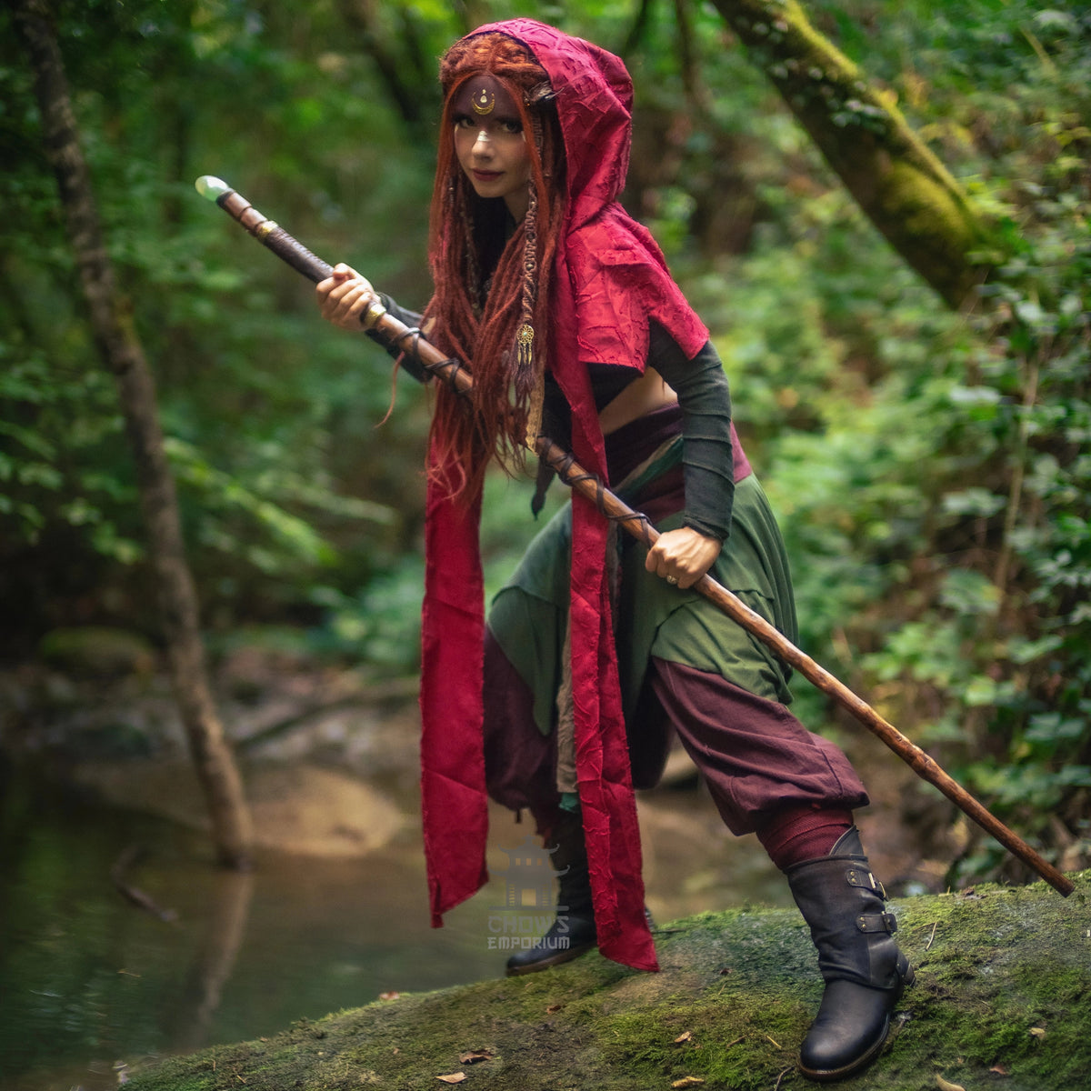 Red Medieval Scarf Hood - Lightweight