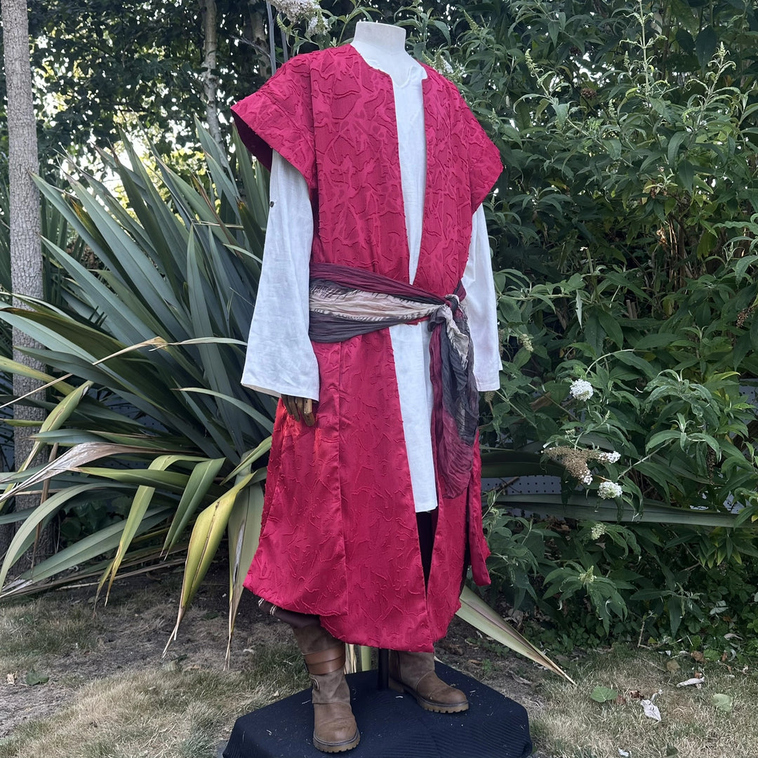 Red Panelled Waistcoat &amp; Hood LARP Set, 2 Pieces (Waistcoat &amp; Scarf Hood)