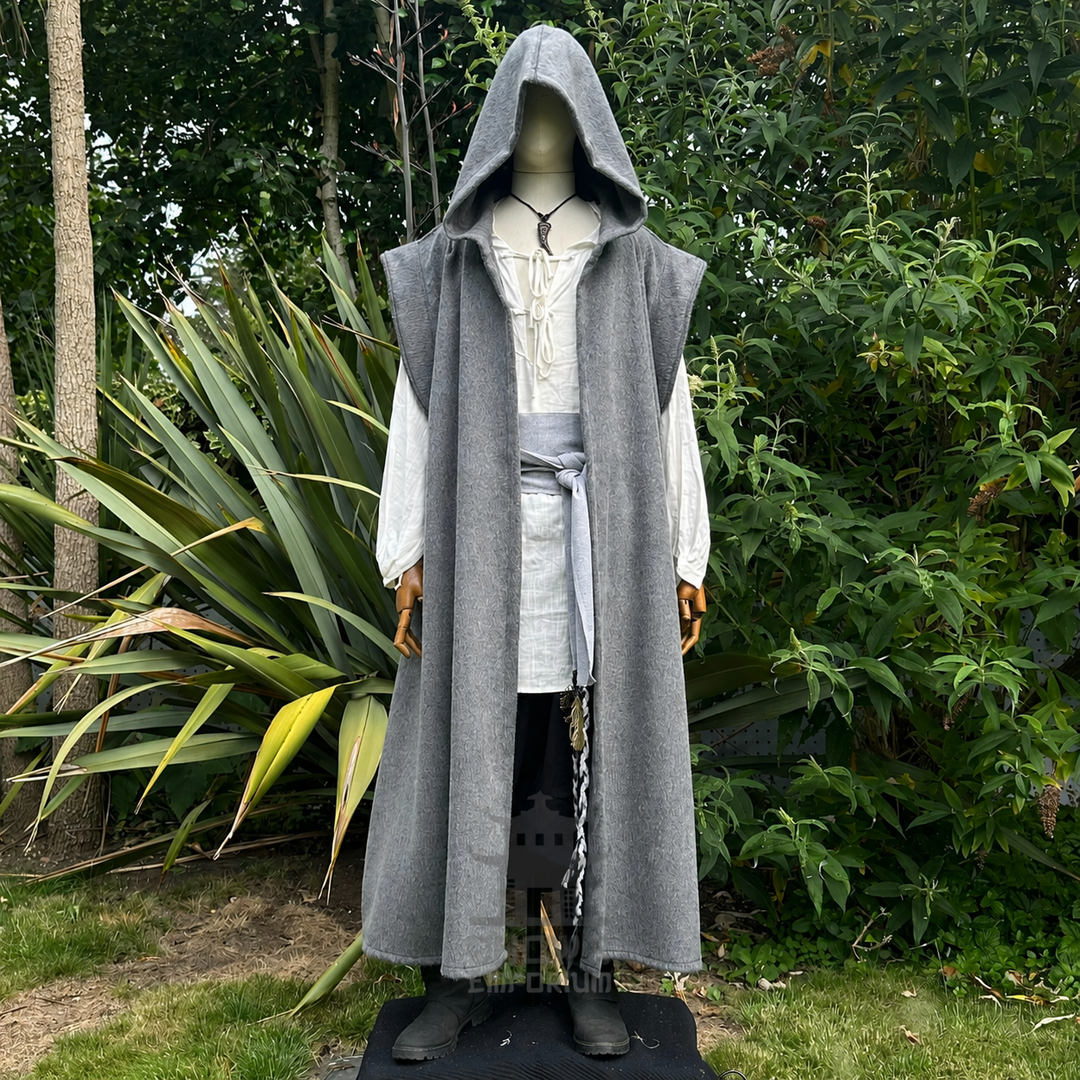 Grey Hooded Sleeveless Robe