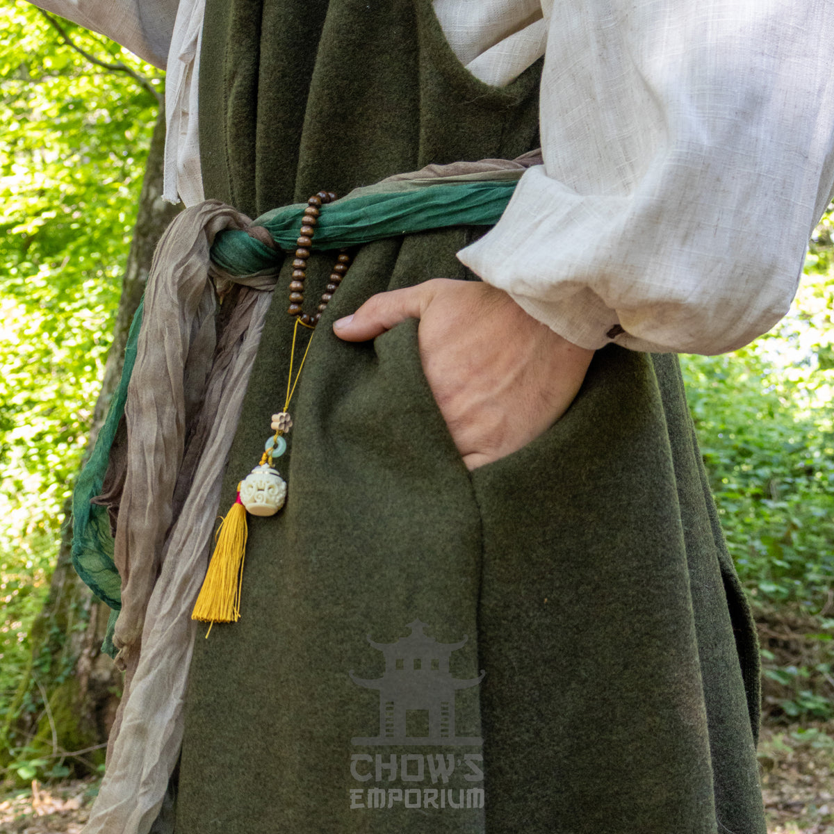 Green Hooded Sleeveless Robe