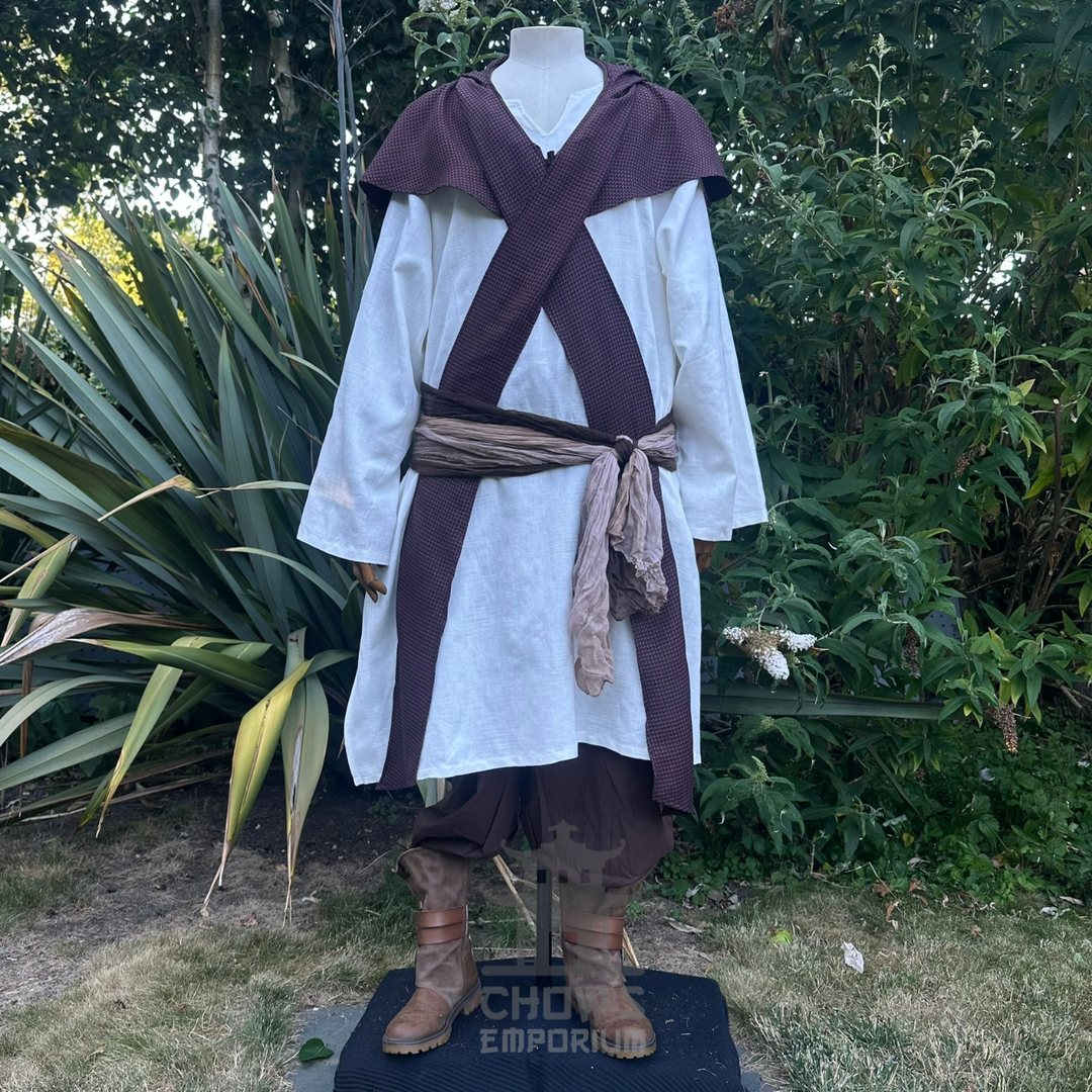 Brown Medieval Scarf Hood - Lightweight