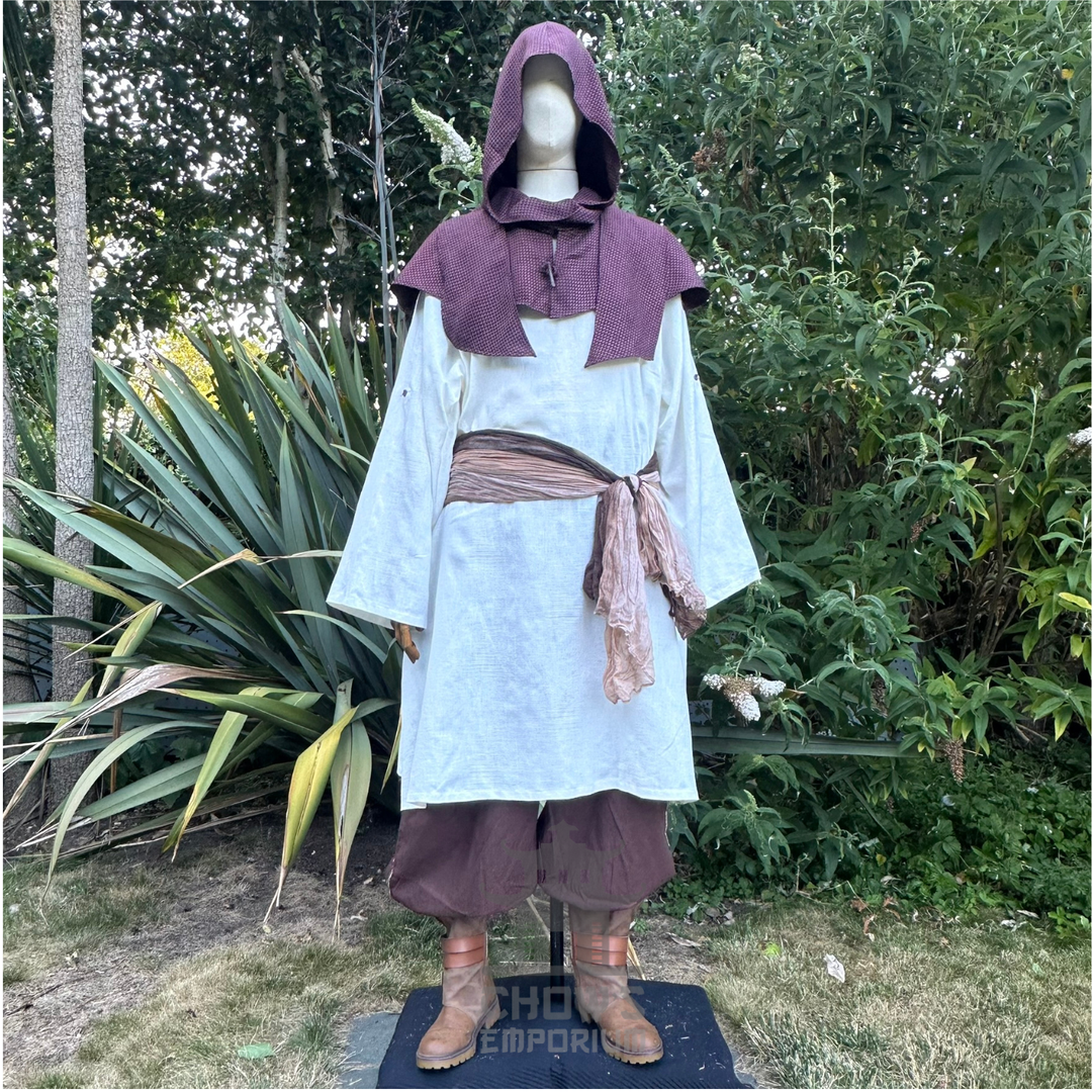 Brown Medieval Scarf Hood - Lightweight