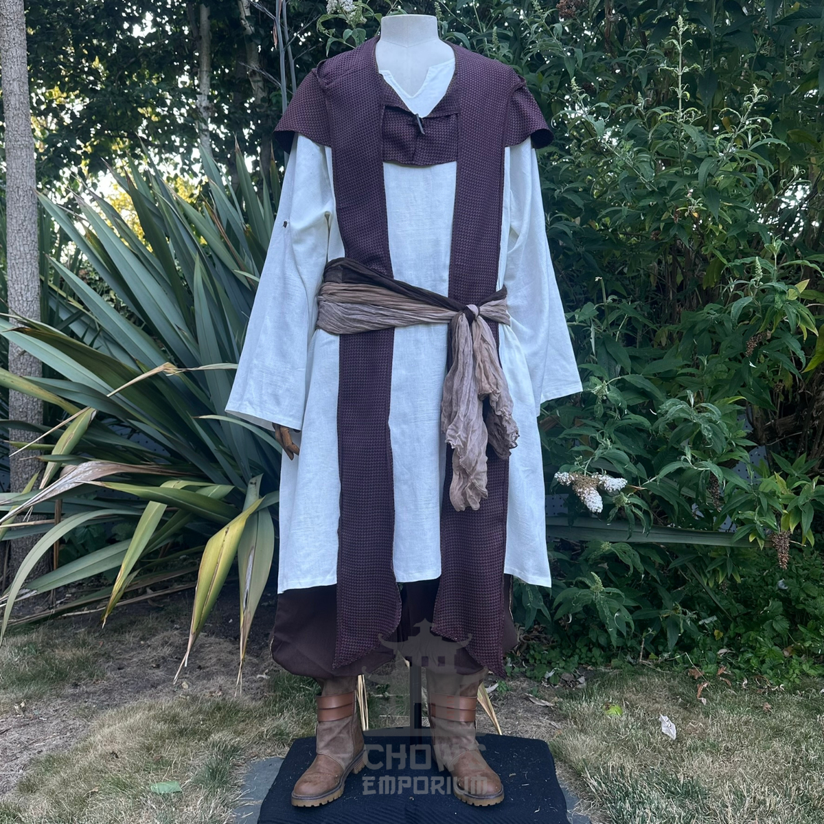 Brown Medieval Scarf Hood - Lightweight