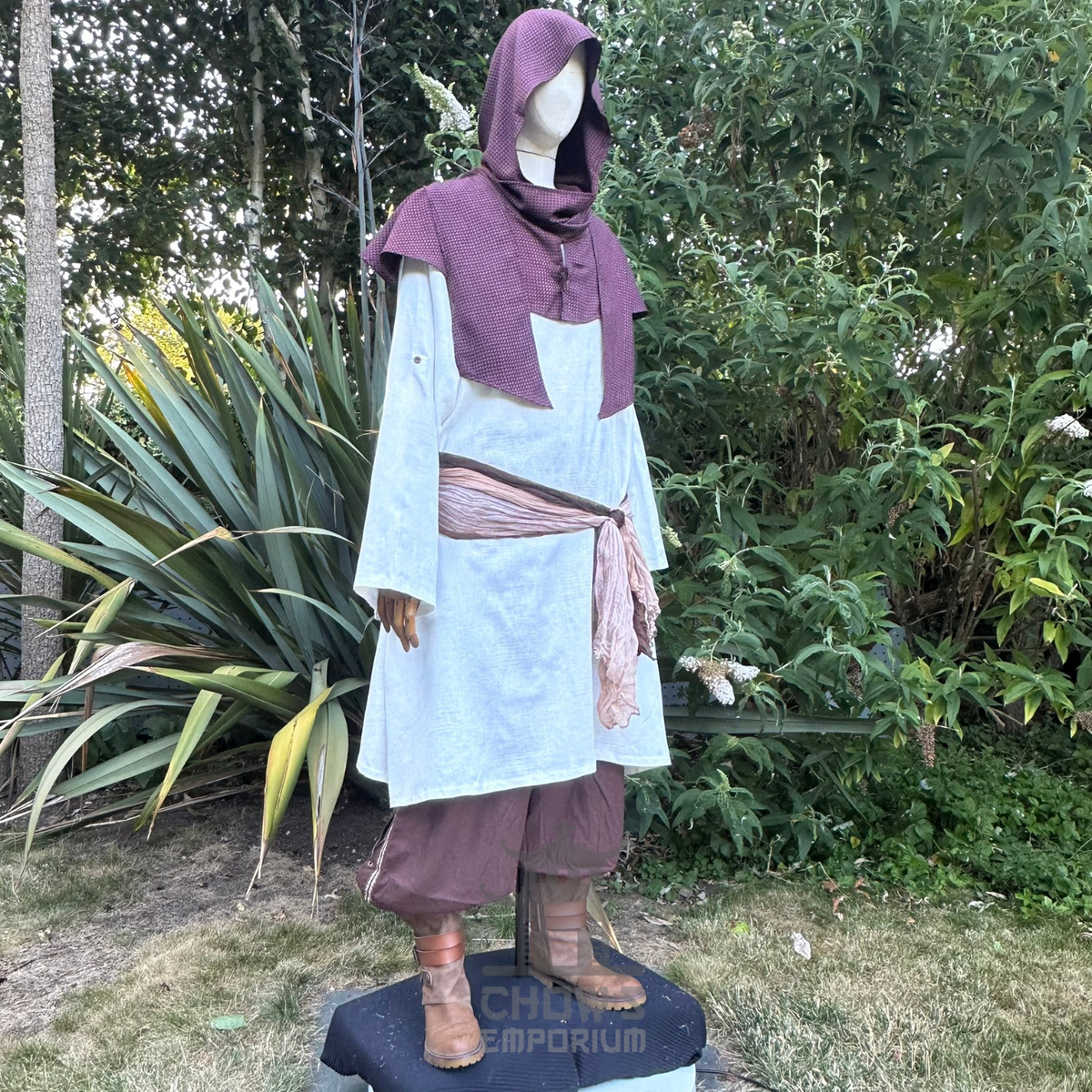 Brown Medieval Scarf Hood - Lightweight