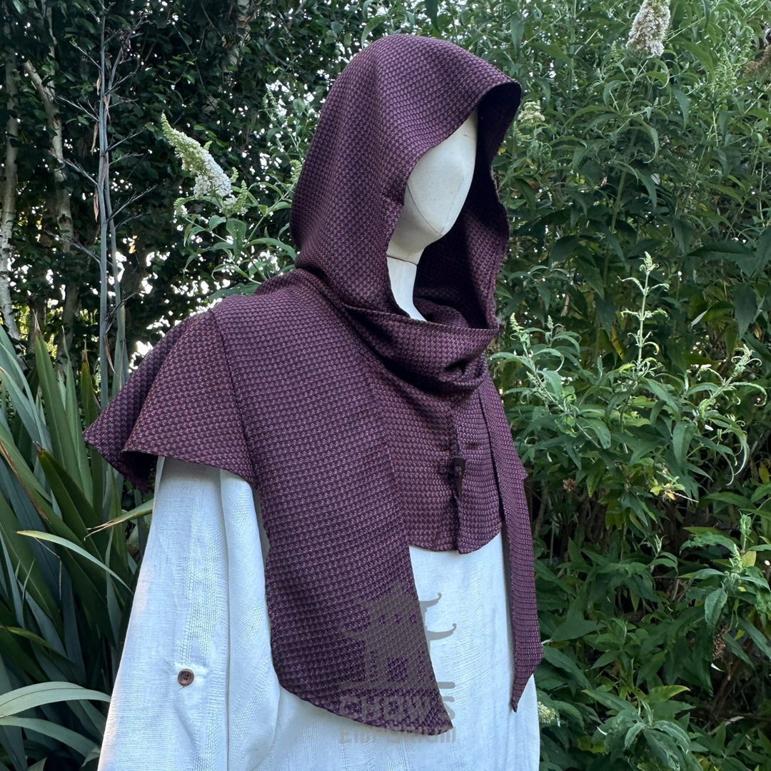 Brown Medieval Scarf Hood - Lightweight