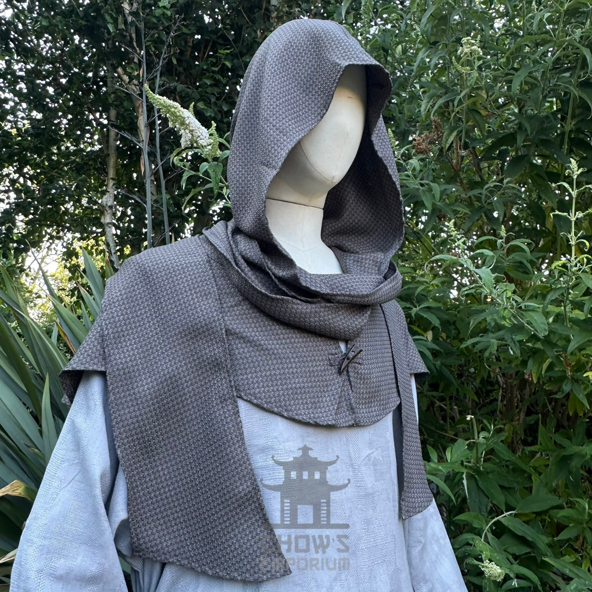 Grey Medieval Scarf Hood - Lightweight
