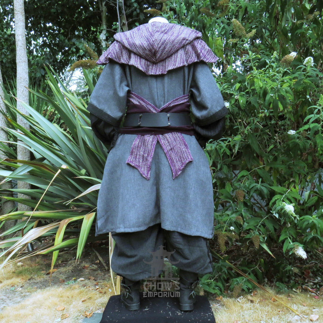 LARP Basic Outfit - 3 pieces Grey &amp; Purple (Tunic, Hood, Sash)