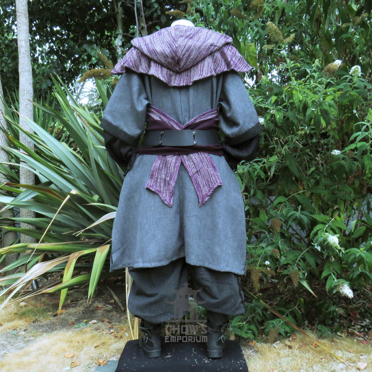 LARP Basic Outfit - 3 pieces Grey &amp; Purple (Tunic, Hood, Sash)