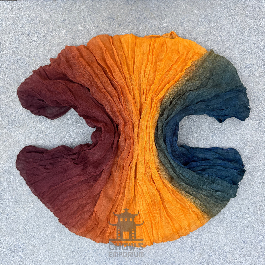 Spice pirate sash showing rust, orange, gold and teal viscose