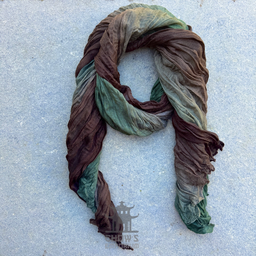 Thorn pirate sash tied and draped, brown and green viscose