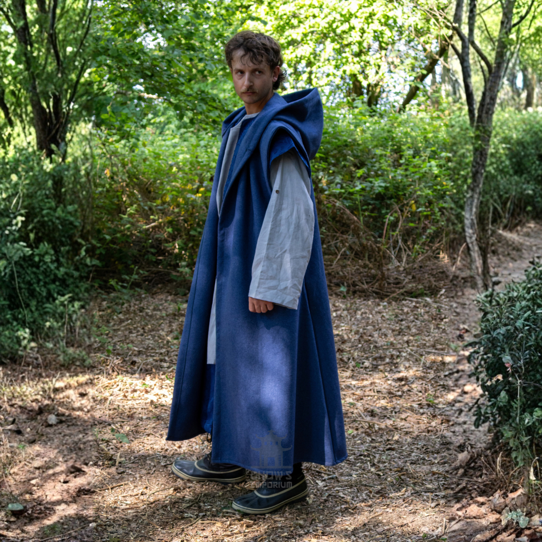 Medieval Hooded Sleeveless Robe in Blue